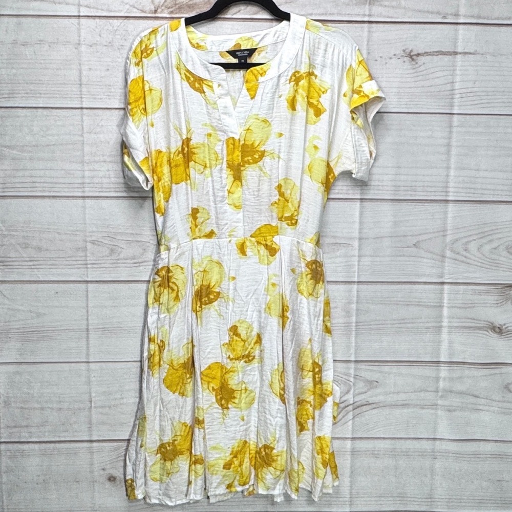 Simply Vera Vera Wang Yellow Floral Tie Waist Fit & Flare Dress Medium
